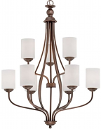 Lansing Rubbed Bronze Chandelier White Drum Glass 28"Wx38"H