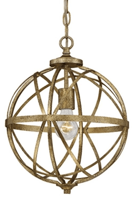 Lakewood Vintage Gold Iron Globe Chandelier 12"Wx15"H