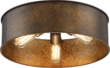 Kettle Weathered Brass Flush Drum Ceiling Light 12"Wx8"H