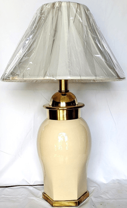 Ivory Porcelain & Brass Lamp w/Hexagon Base 27"H - SOLD