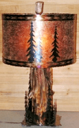 Elk & Pine Trees Wood Mica Lamp 26"H
