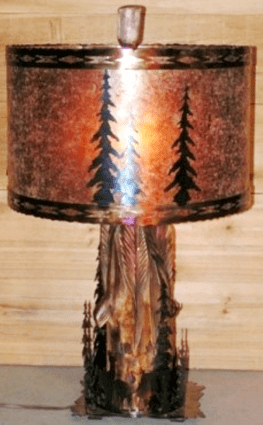 Elk & Pine Trees Wood & Mica Lamp 26"H