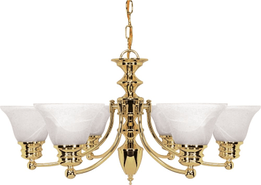 Empire Polished Brass Chandelier Bell Alabaster Glass 26"Wx14"H