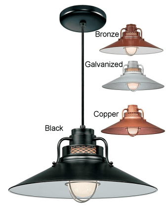 Railroad Pendant Light w/Cord 4 Colors Indoor-Outdoor 14-18"W