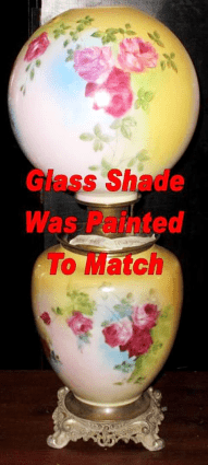 Yellows & Pinks Antique Glass Shade Painted To Match Base