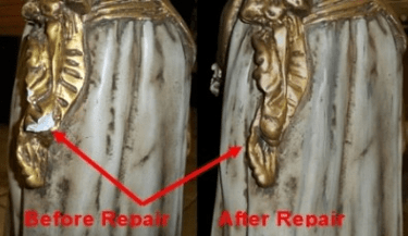 Marbro Girl Statue Robe Sash Before and After Repair