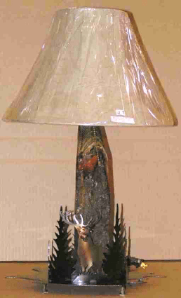Wood Lamp w/Elk & Trees 26"H
