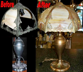 Slag Lamp & Shade Glass Replaced Finish Restored