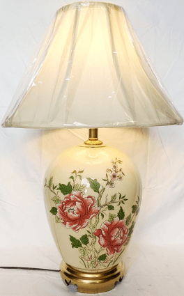 Ivory Glass Lamp w/Flowers 25"H - Sale !