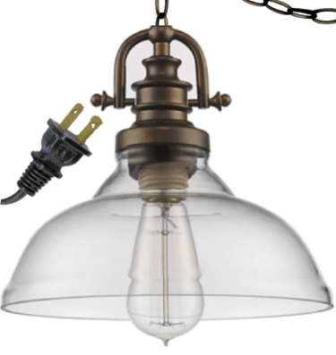 Virginia Bronze & Glass Plug In Pendant Light 10"Wx9"H