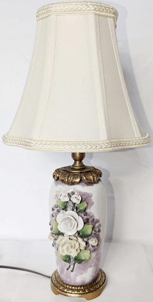 German Porcelain Lamp w/3D Flowers 16"H - Sale !