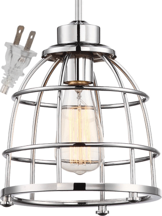 Polished Nickel Wire Cage Plug In Industrial Pendant Light 8"W